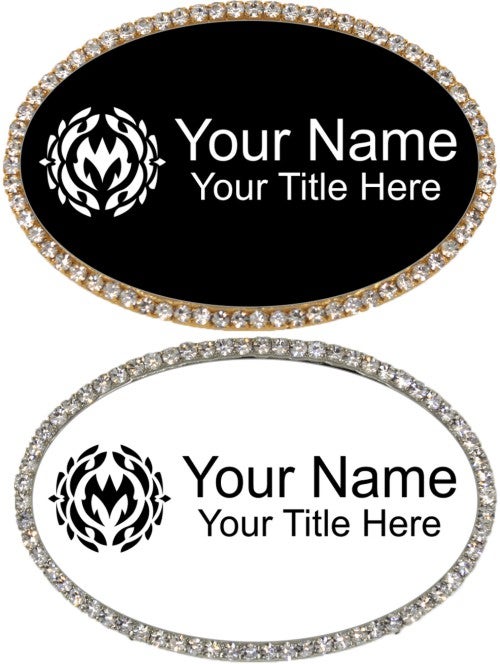 Bling Rhinestone Engraved Oval Name Badges