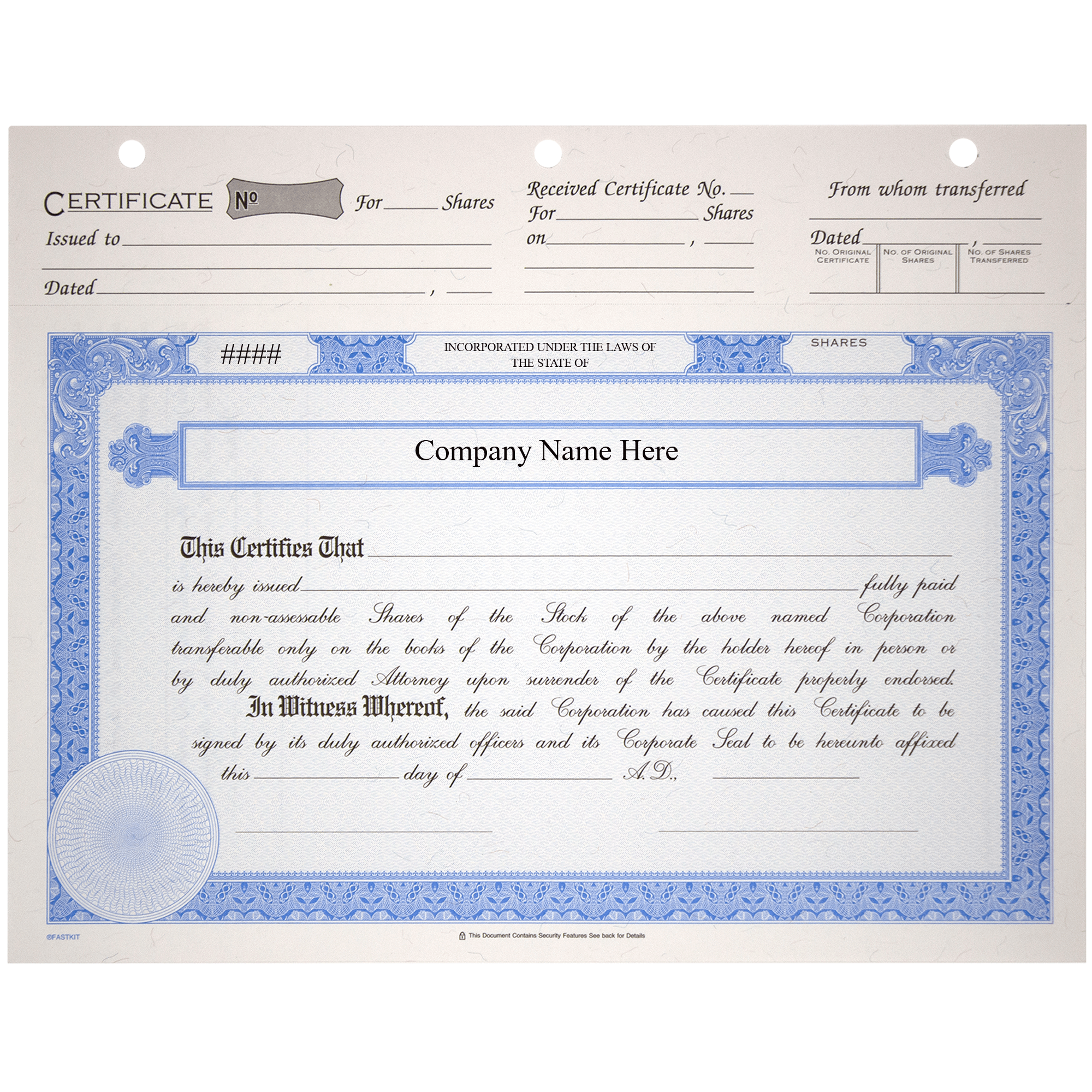 BLUTO 02 Corporate Stock Certificates