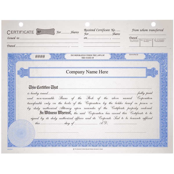 BLUTO 02 Corporate Stock Certificates