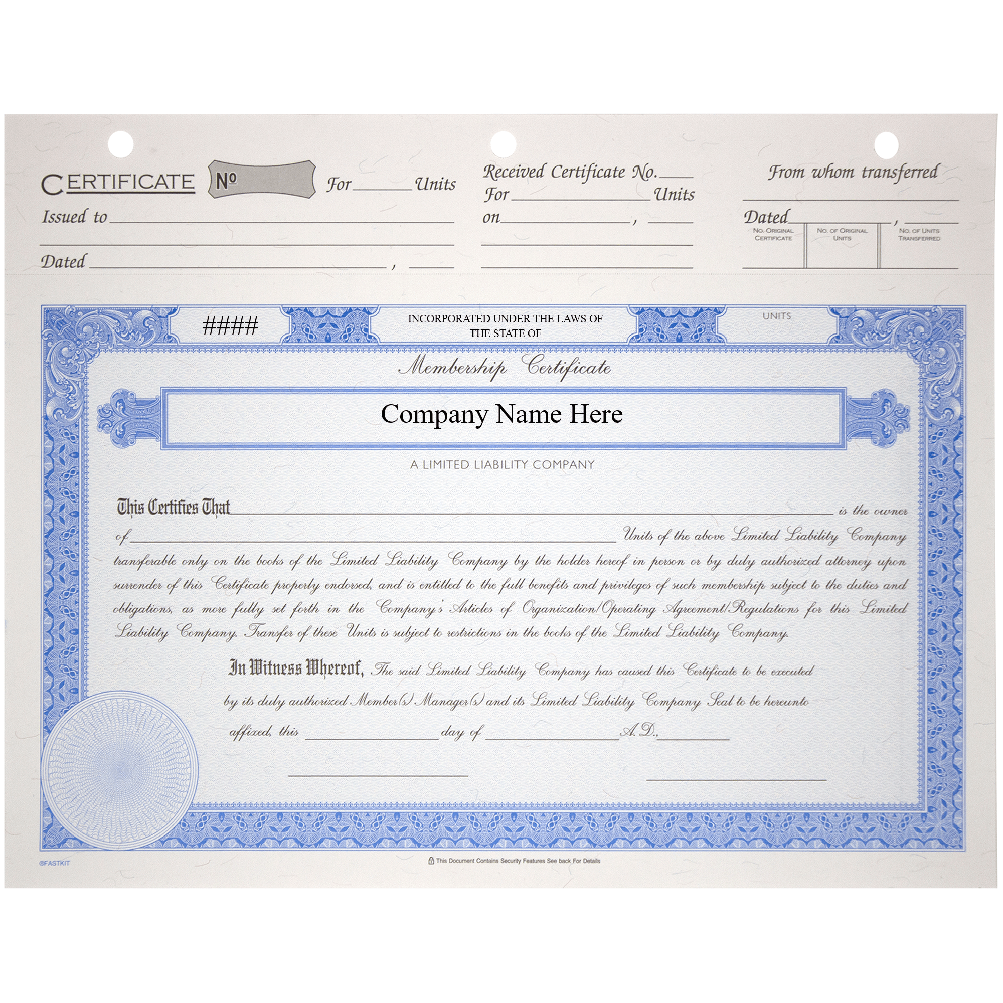 BLUTO 03 LLC Membership Certificates | Quantity of 20 or More