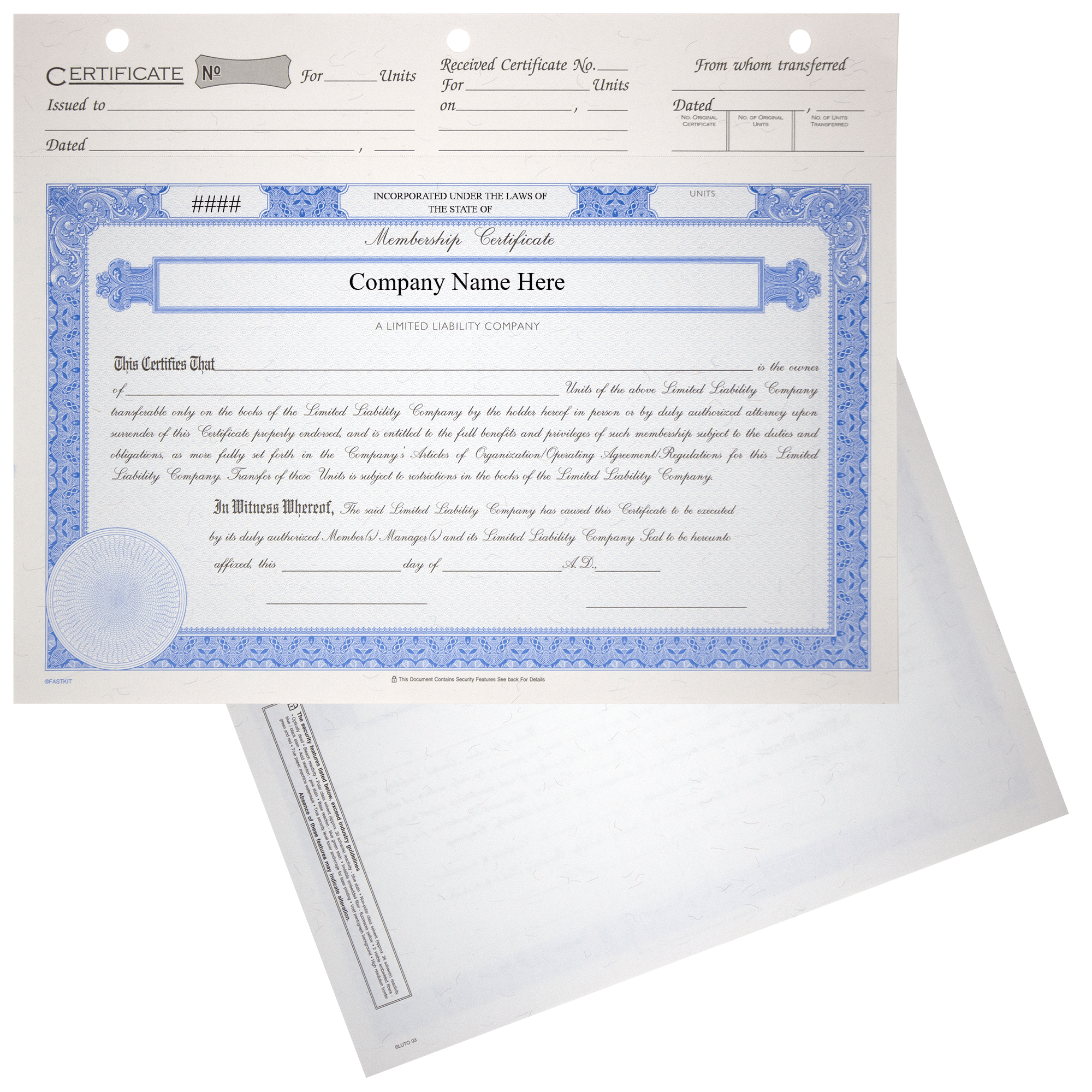 BLUTO 03 LLC Membership Certificates