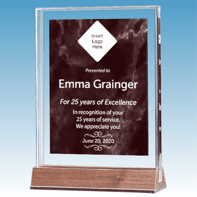 Career Recognition Marble Ruby Polished Acrylic Award on Walnut Base