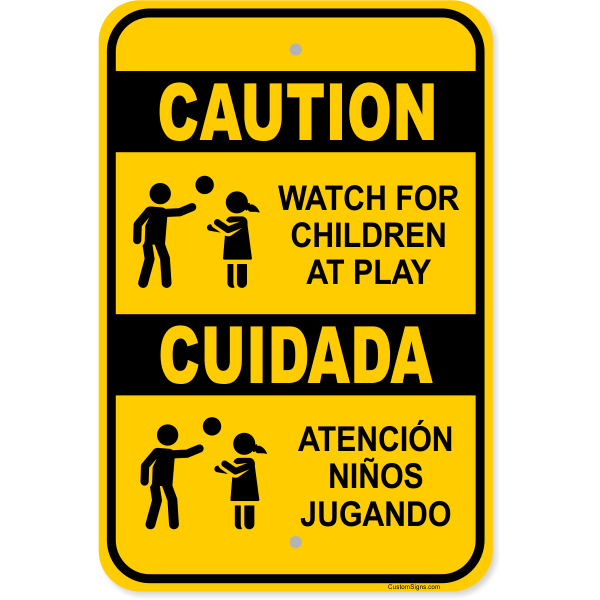 Caution Bilingual Children At Play Aluminum Sign | 18" x 12"