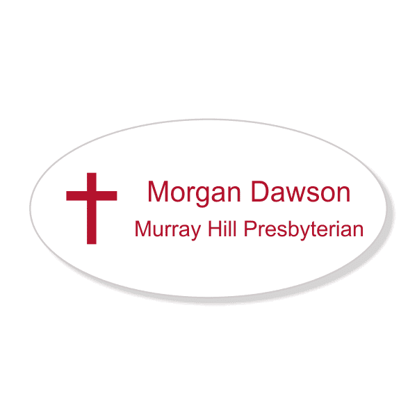 Christian Cross Engraved Oval Name Tag