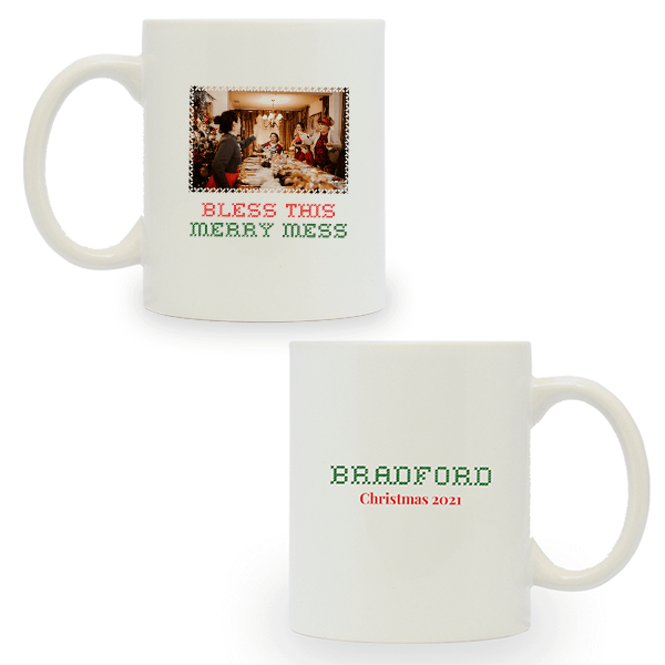 Bless This Merry Mess Custom Holiday Ceramic Mug Front and Back