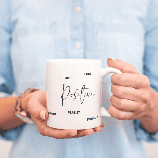 Think Positive Motivational Coffee Mug Lifestyle