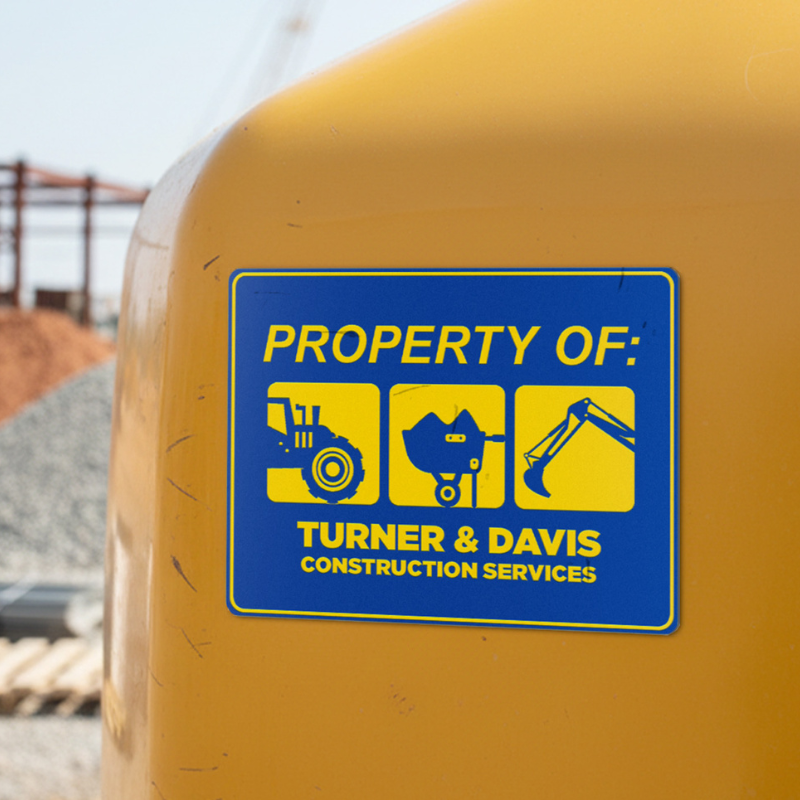 Property Of plastic sign on a construction site Property Of plastic sign on a construction site