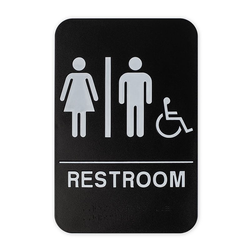 Black Unisex Handicap 9" x 6" ADA Braille Restroom Sign