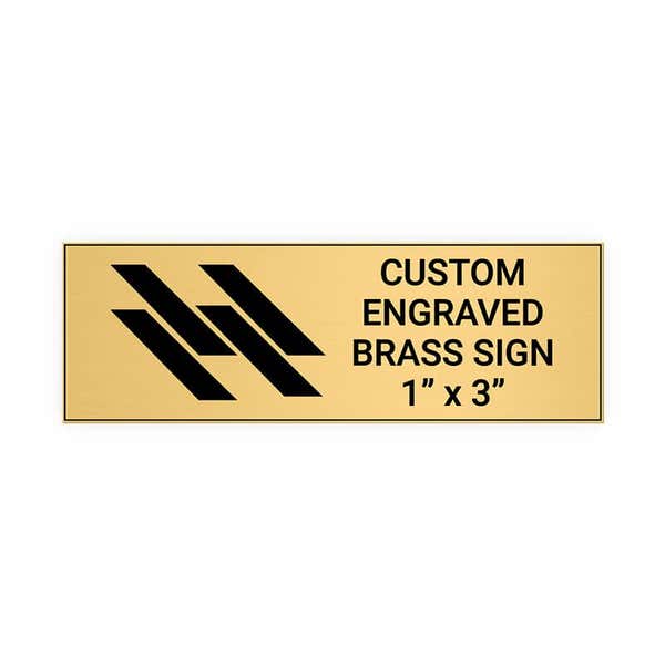 1"x3" custom engraved brass sign with a logo