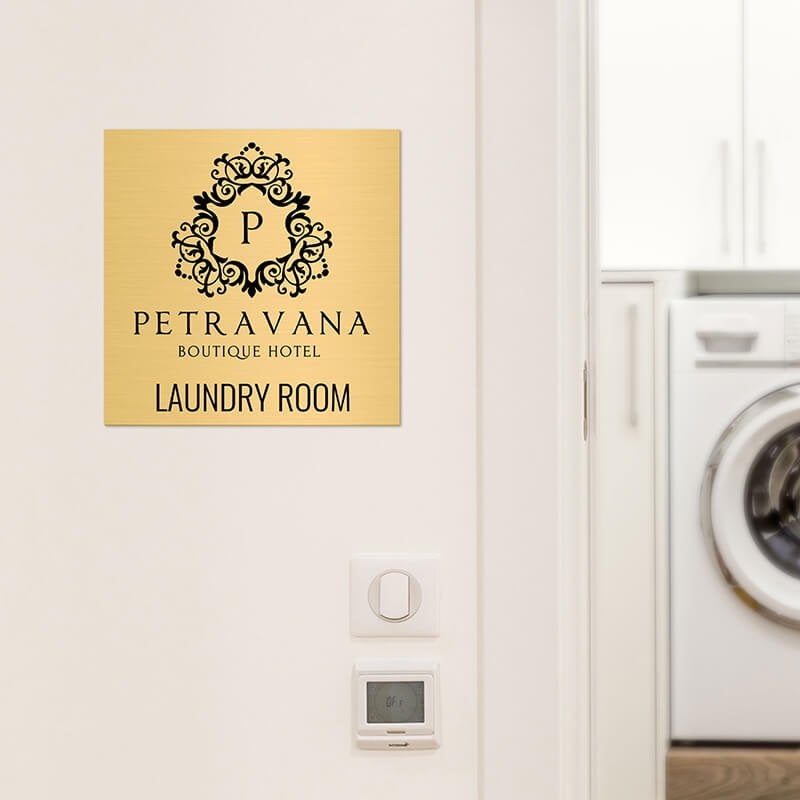 6x6 custom engraved brass sign displayed for a laundry room 6x6 custom engraved brass sign displayed for a laundry room