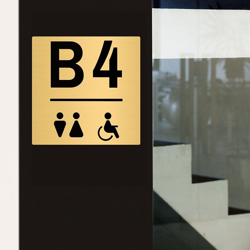 8x8 custom engraved brass sign displayed by stairs 8x8 custom engraved brass sign displayed by stairs