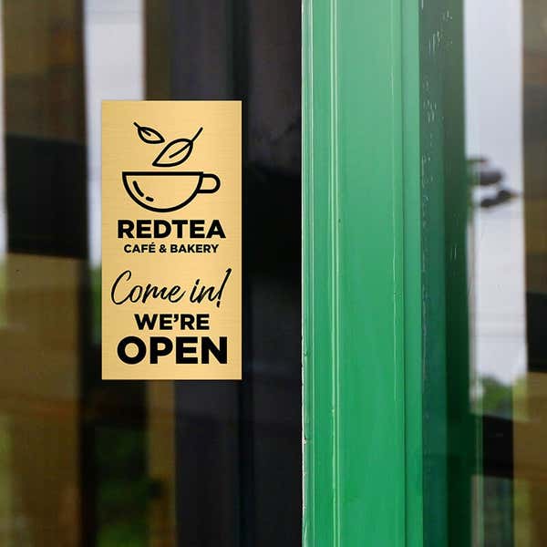 Engraved Brass Sign That Says Come In We're Open