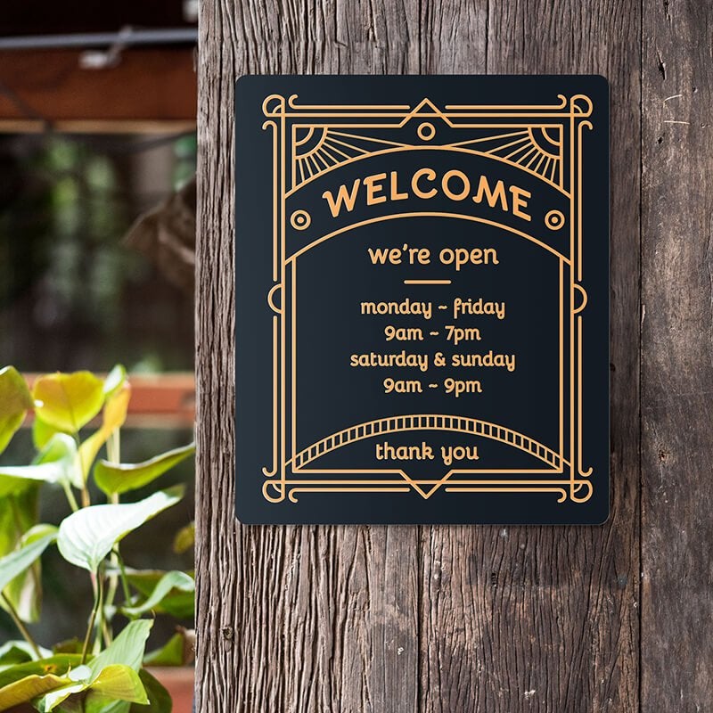 12" x 10" custom plastic sign for store hours
