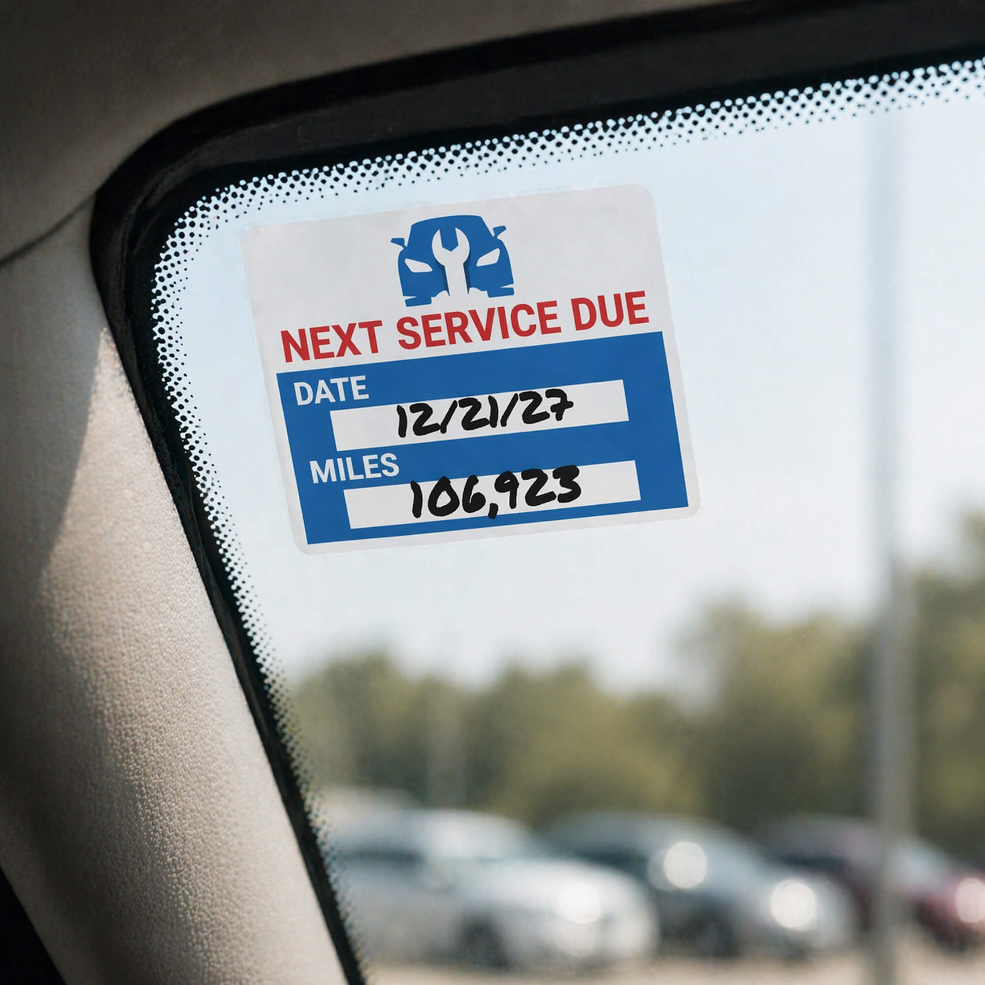 A car window cling for a service change A car window cling for a service change