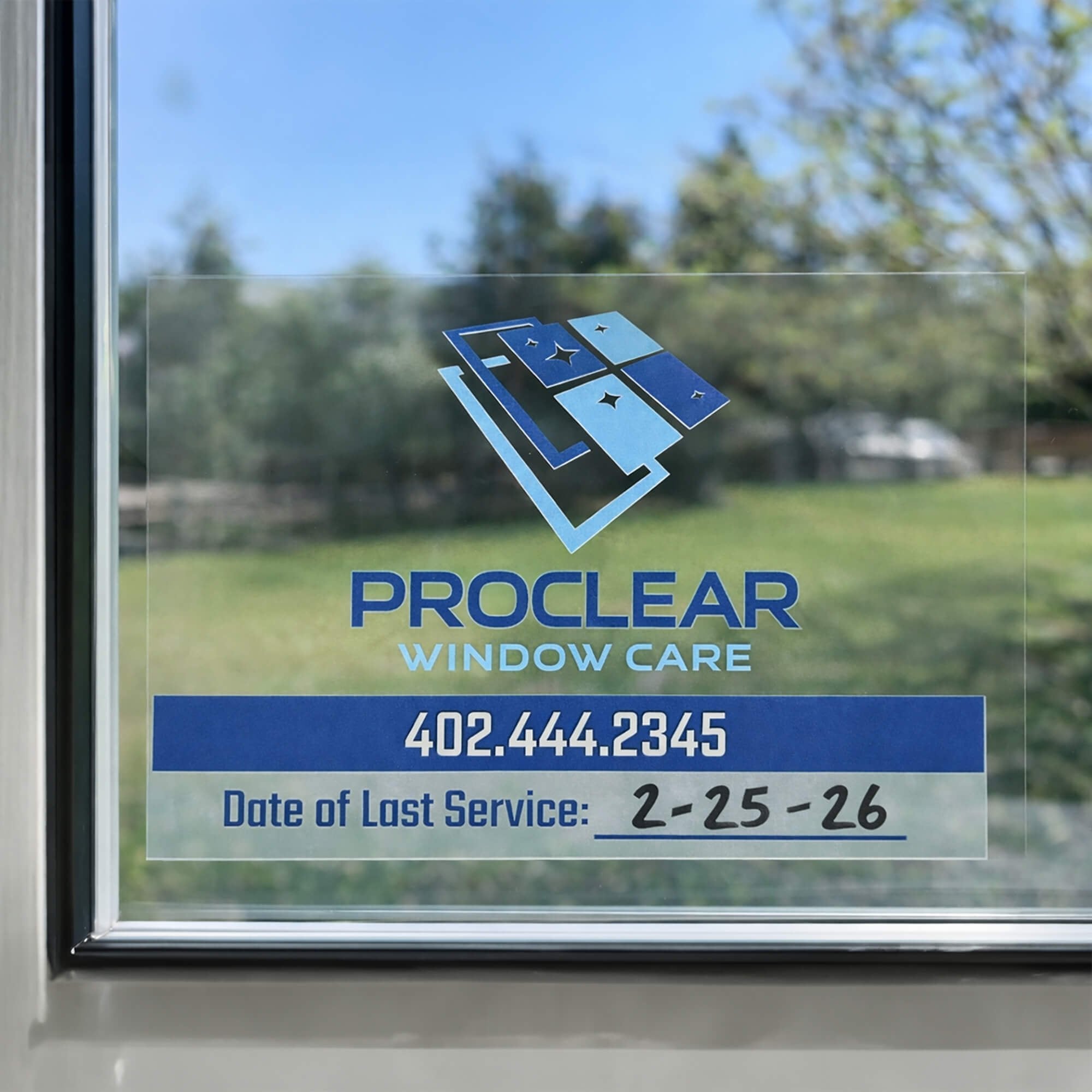 A clear window cling for a window cleaning service A clear window cling for a window cleaning service