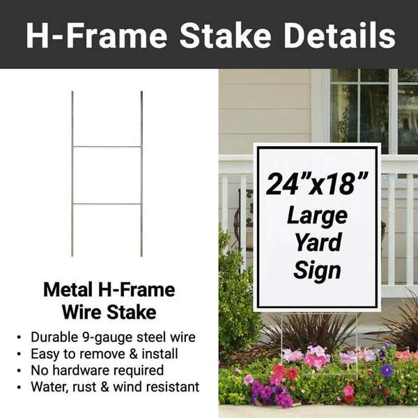 H-frame stake used to display the yard sign 