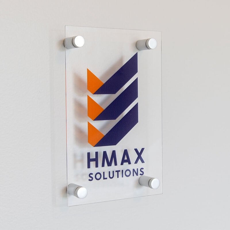 Horizontal custom acrylic sign with a company name and logo Horizontal custom acrylic sign with a company name and logo