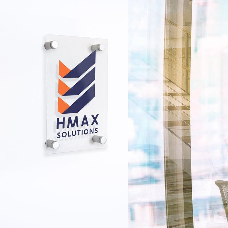 Horizontal custom acrylic sign with a company name and logo