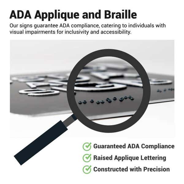 A close-up on the tactile text and braille for ADA compliance