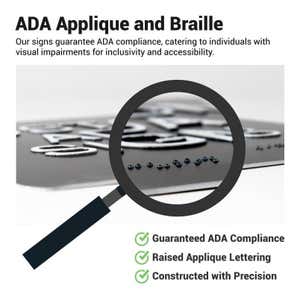 Infographic explaining the ADA compliant applique and braille