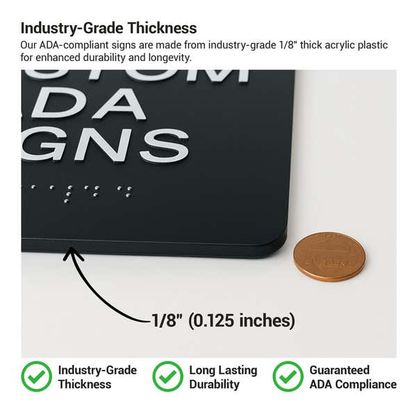 Infographic explaining the thickness and durability of the ADA sign