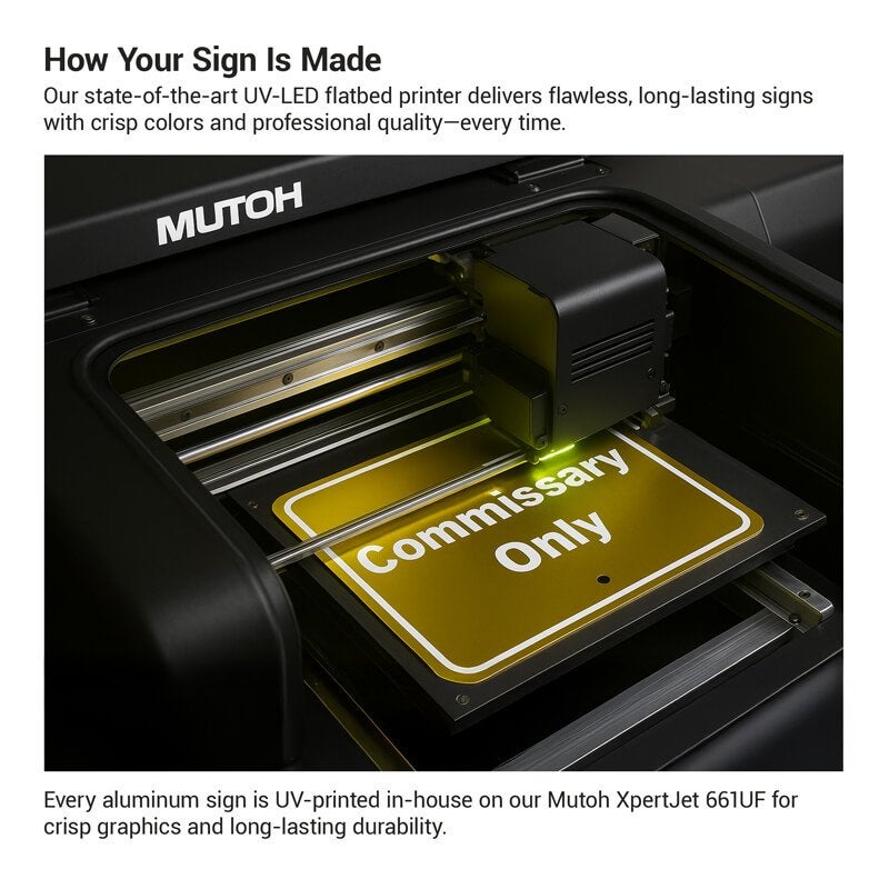 The process of the UV-LED printer printing words onto an aluminum sign The process of the UV-LED printer printing words onto an aluminum sign