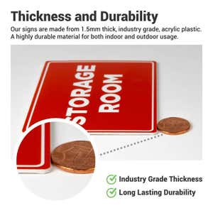 The 1/16th-inch thickness of an engraved plastic sign compared to a penny