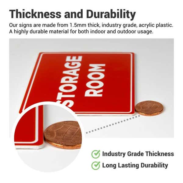 The 1/16th-inch thickness of an engraved plastic sign compared to a penny