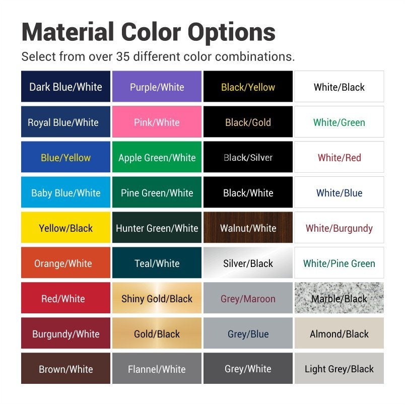 Color combination options for engraved plastic signs