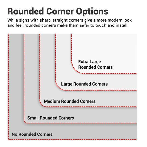 Various rounded corner options for engraved plastic signs