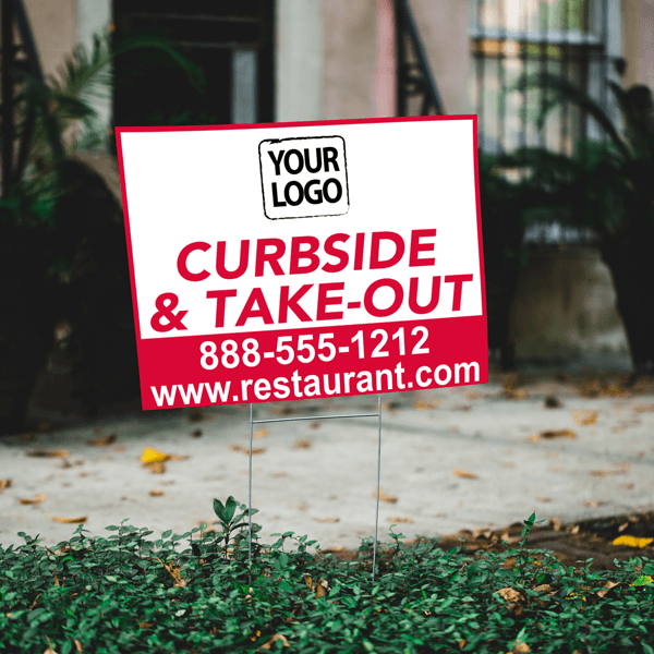 Curbside and Takeout Yard Sign In Yard