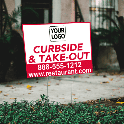 Curbside and Takeout Yard Sign In Yard