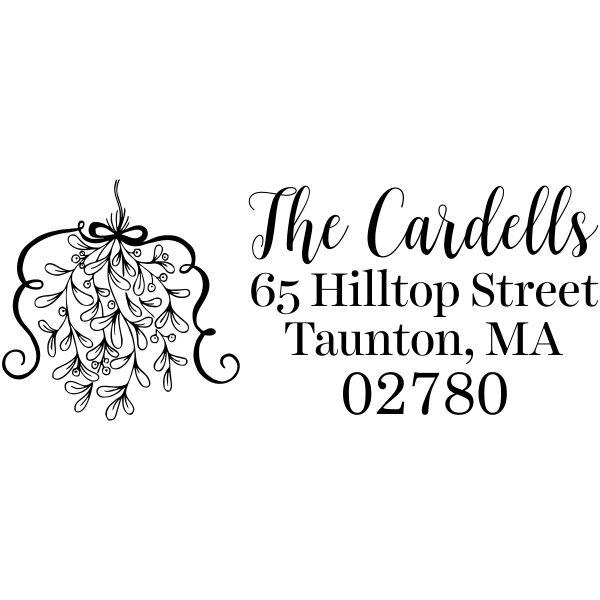 Curly Mistletoe Holiday Address Stamp