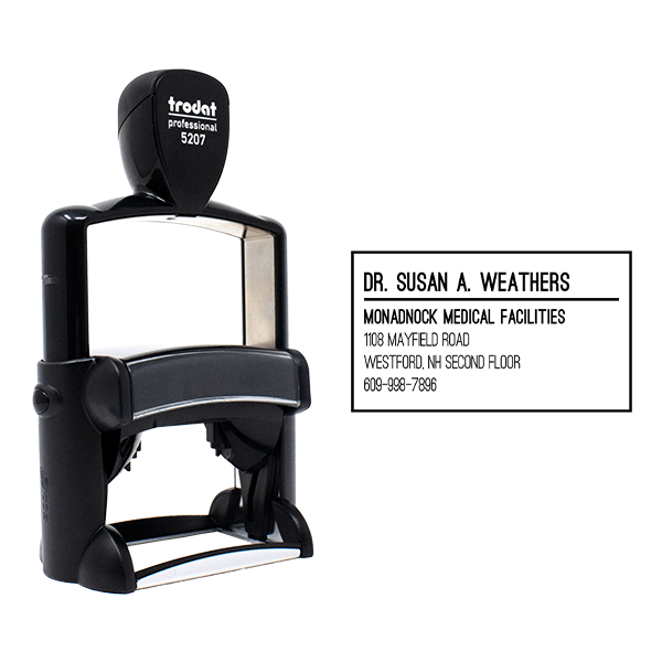 Custom Condensed Sans Serif 5 Line Profession Stamp with Body