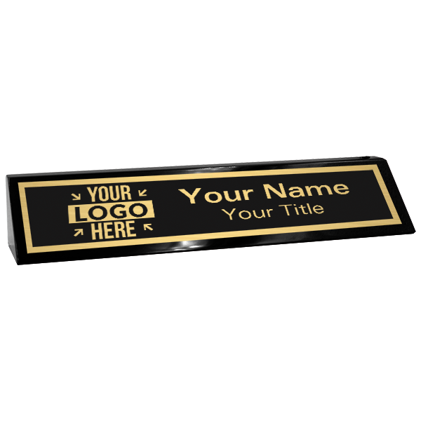Custom Black Desk Wedge with Black Plate and Logo | 2