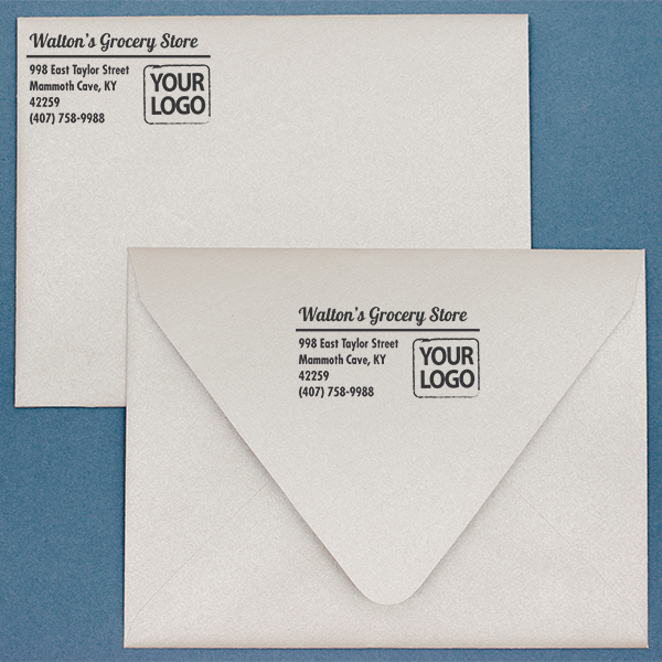 Bolded Script Address Stamp with Custom Logo Lifestyle