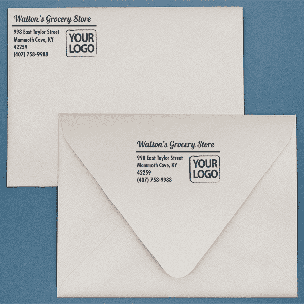 Bolded Script Address Stamp with Custom Logo Lifestyle