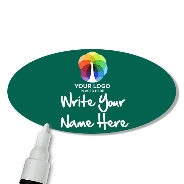Customized Oval 1.5 x 3 Chalkboard Reusable Name Tag