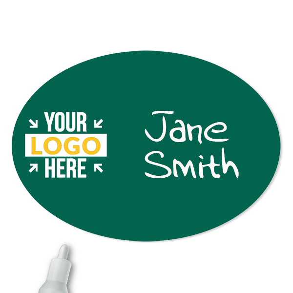 Customized Oval 1.75 x 2.5 Chalkboard Reusable Name Tag - Example