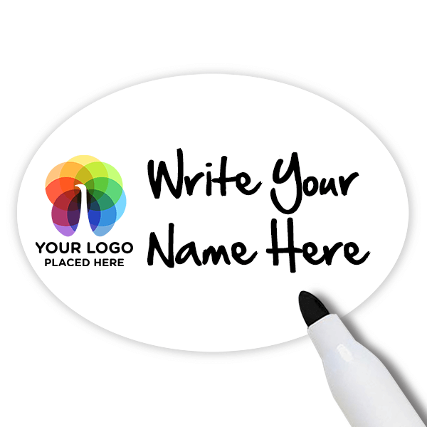 Customized Oval 1.75 x 2.5 Dry Erase Reusable Name Tag