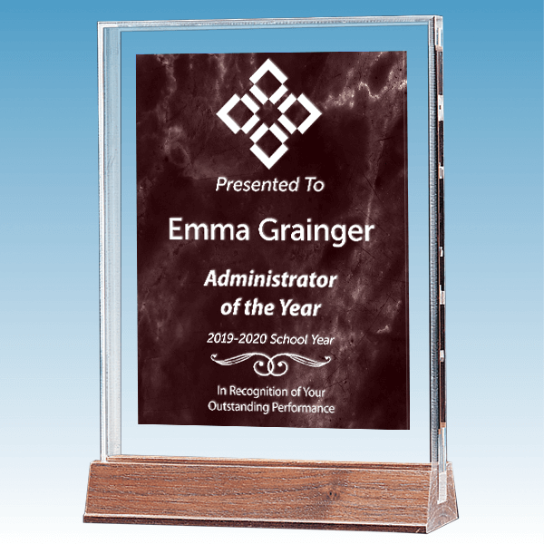 Admin Marble Ruby Polished Acrylic Award on Walnut Base Admin Marble Ruby Polished Acrylic Award on Walnut Base