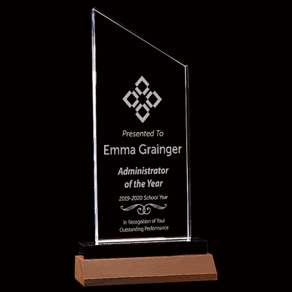 Admin of the Year Zenith Series Clear Acrylic Award w/Walnut Base Admin of the Year Zenith Series Clear Acrylic Award w/Walnut Base