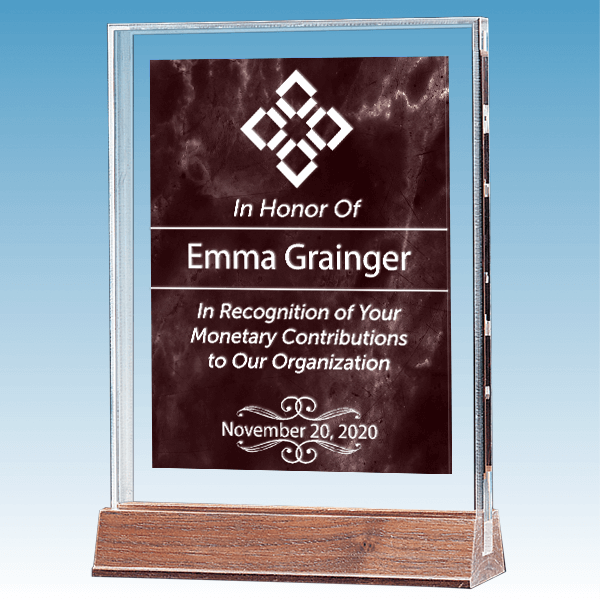 Donor Recognition Marble Ruby Polished Acrylic Award on Walnut Base Donor Recognition Marble Ruby Polished Acrylic Award on Walnut Base