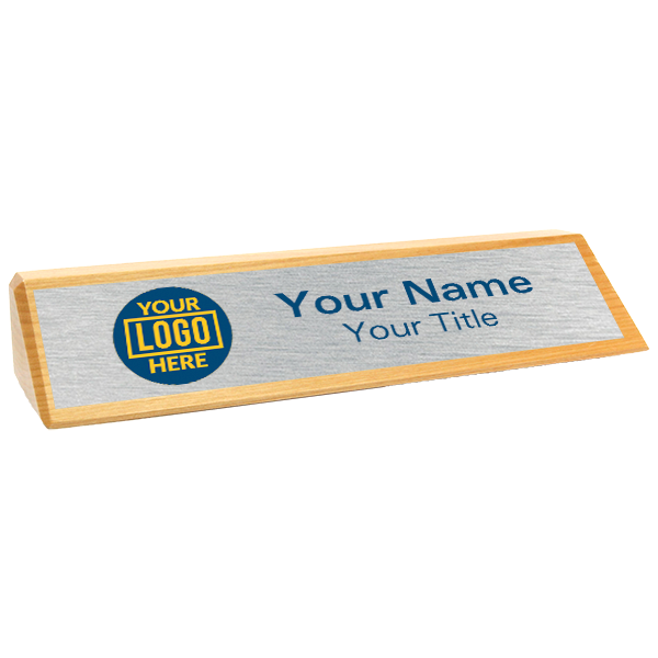 Genuine Red Alder Desk Wedge with Full Color Name Plate Genuine Red Alder Desk Wedge with Full Color Name Plate