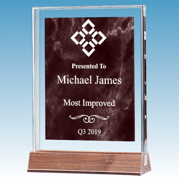 Most Improved Marble Ruby Polished Acrylic Award on Walnut Base Most Improved Marble Ruby Polished Acrylic Award on Walnut Base