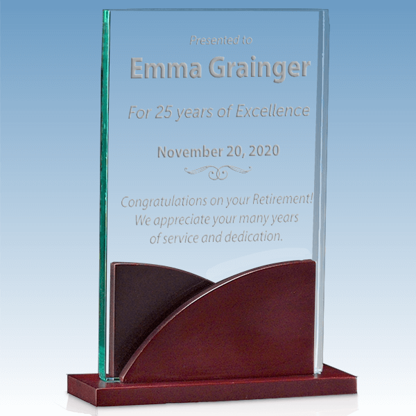 Retirement Premium Acrylic Award with Mahogany Base Retirement Premium Acrylic Award with Mahogany Base