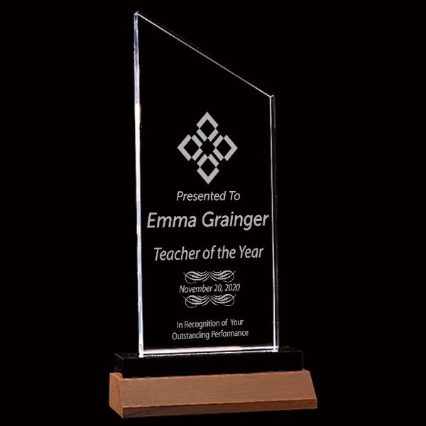 Teacher of the Year Zenith Series Clear Acrylic Award w/Walnut Base Teacher of the Year Zenith Series Clear Acrylic Award w/Walnut Base