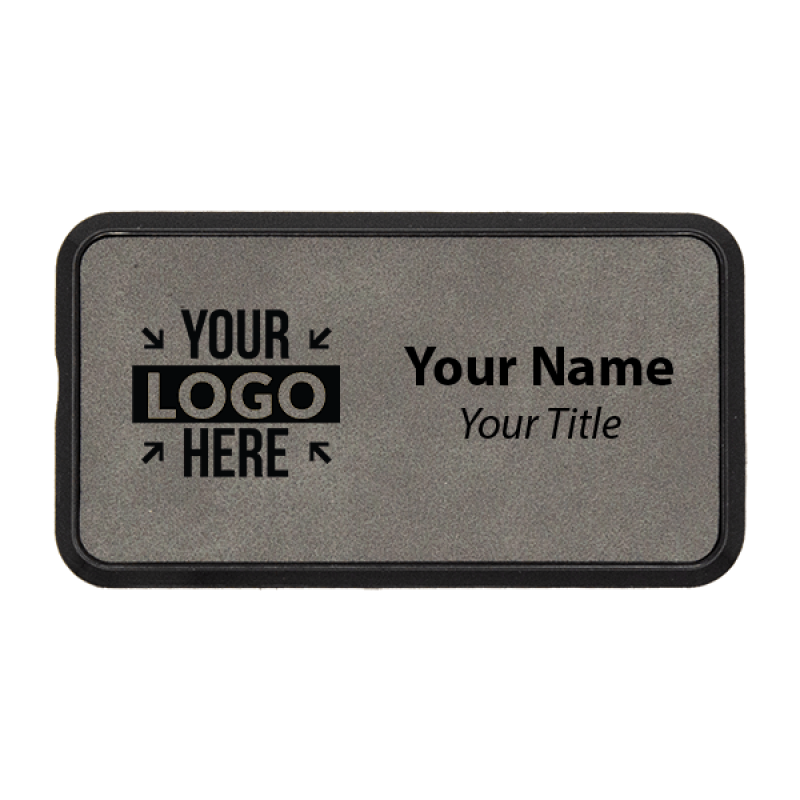 Leatherette Rectangle Name Tag with Frame - 1.5" x 3" Leatherette Rectangle Name Tag with Frame - 1.5" x 3"
