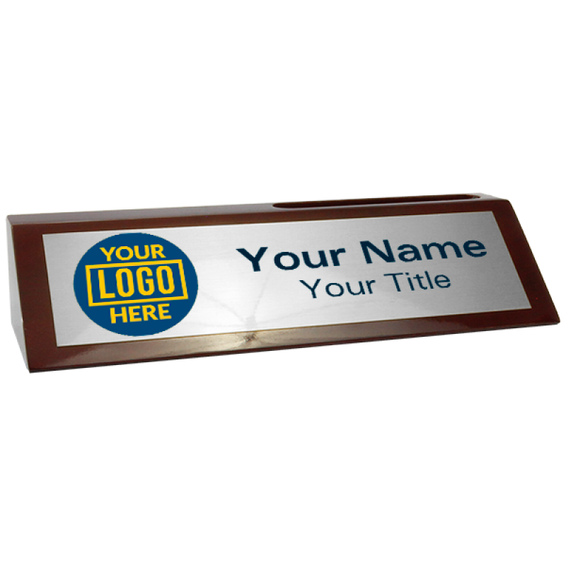 Full Color Genuine Walnut Desk Wedge w/ Biz Card Holder | 2" x 8" Full Color Genuine Walnut Desk Wedge w/ Biz Card Holder | 2" x 8"