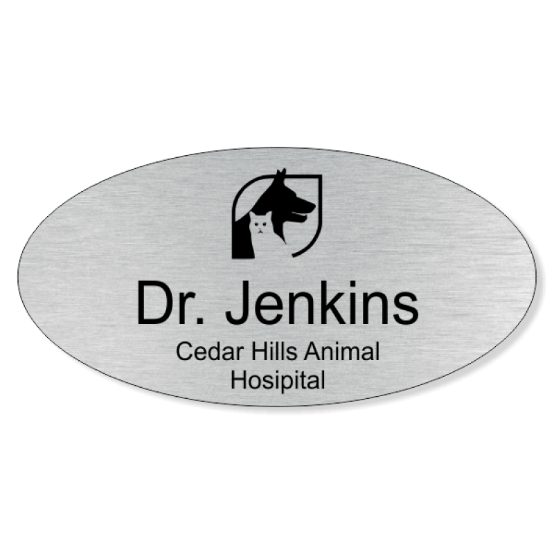 Dog and Cat In Box Veterinary Oval Name Tag Dog and Cat In Box Veterinary Oval Name Tag